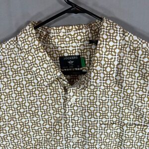 DOCKERS Eco Waterless Brown White Geometric Short Sleeve Button Down Shirt XXL